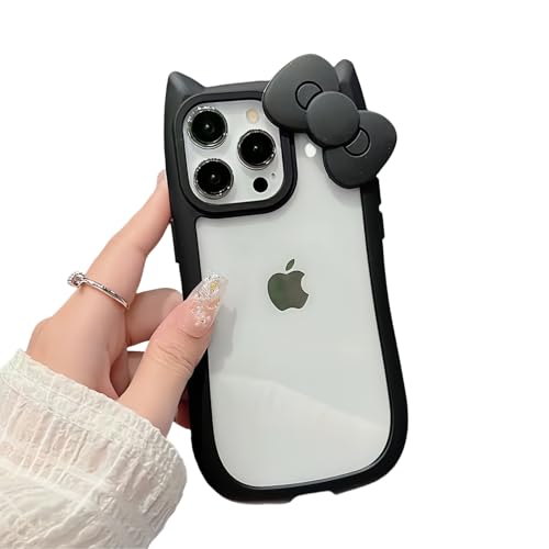 Tybiky Kompatibel mit iPhone 13 Pro Handyhülle Niedliche Katzenohren Kitty Design 3D-Kitty-Bow Schutzhülle Stoßfest TPU+Acryl Farbe Hülle Süßes Transparent Crystal Case Cover für Mädchen,Schwarz von Tybiky