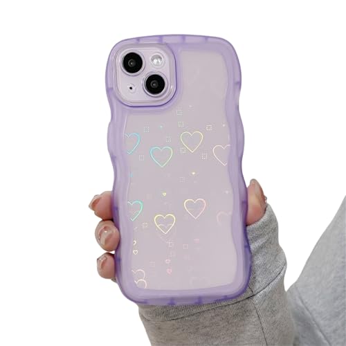 Tybiky Kompatibel mit iPhone XS Max Hülle Transparent Aesthetic Curly Handyhülle für Frauen Mädchen Schutzhülle Farbe Süßes Wellen Design Laser Herzen Bumper Cover Weiche TPU Silikon Case,Lila von Tybiky