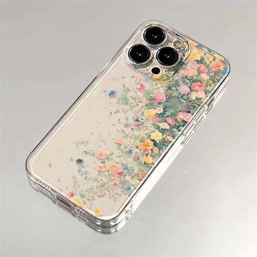 Tybiky Transparent Hülle Kompatibel mit iPhone 13 Pro Klar Handyhülle Flexible TPU Soft Schutzhülle mit Niedlich Süße Aesthetic Muster Design Case Kamera Objektivschutz Cover,Blumen-Garten von Tybiky