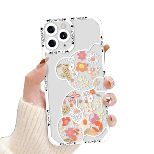 Tybiky Transparent Silikon Hülle Kompatibel mit iPhone 14 Mini Durchsichtig Weiche TPU Blumen Tiere Früchte Liebe Süße Muster Design Handyhülle Stoßfest Case für Frauen Mädchen, Orange-Blumen von Tybiky