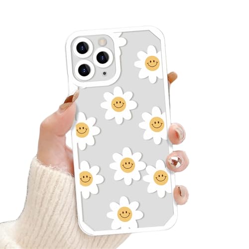 Tybiky Transparent Silikon Hülle Kompatibel mit iPhone 14 Mini Durchsichtig Weiche TPU Blumen Tiere Früchte Liebe Süße Muster Design Handyhülle Stoßfest Case für Frauen Mädchen, Weiße-Gänseblümchen von Tybiky