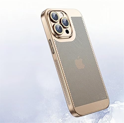 Tybiky Wärmeableitungs Hülle Kompatibel mit iPhone 12 Galvanik Feine Lochschutz Handyhülle Ultradünne PC-Abdeckung Schutzhülle Neue Mattes Gefühl Kühlendes Atmungsaktives Case,Gold von Tybiky