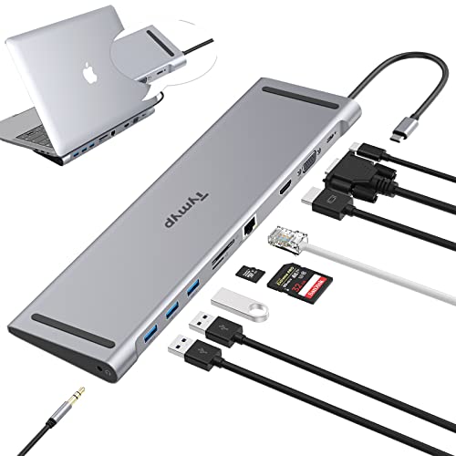 USB C Hub, Tymyp Laptop Docking Station 10 in1 Hub LAN RJ45/ 3 * 5Gbps USB 3.0/ 4K HDMI/VGA/ 100W PD Kompatibler USB-C Port/TF/SD Kartenleser/ 3.5mm (für Windows, Mac OS) von Tymyp