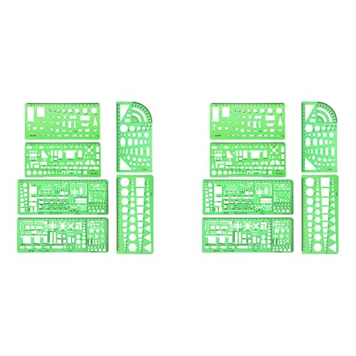 Tynmoel 12 StüCke Kunststoff Mess Schablonen Erstellen Von Schalungs Schablonen Geometrische Zeichnungs Lineale für BüRo und Schule, GrüN von Tynmoel