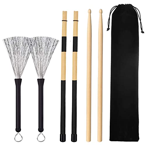 Tynmoel 6-Teiliges Jazz Drumsticks Set Einziehbare Drum Wire Brushes Sticks für Kinder, Erwachsene, Rockband von Tynmoel