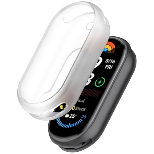 Tyogeephy Silikon Hülle für Xiaomi Mi Band 9/Band 8 Displayschutz,Flexibel TPU für Mi Band 9 Hülle,Kratzer Verhindern Schutz für Mi Band 9 Schutzhülle,Smartwatch Protector Cover Case Damen/Herren von Tyogeephy