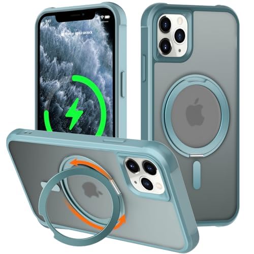 UMIONE 360° drehbares Magnetring-Design für iPhone 12 Pro Max, eingebauter unsichtbarer Schlaufenständer, kompatibel mit Magsafe, durchscheinende, ultradünne stoßfeste Hülle in Militärqualität, Grün von U UMIONE