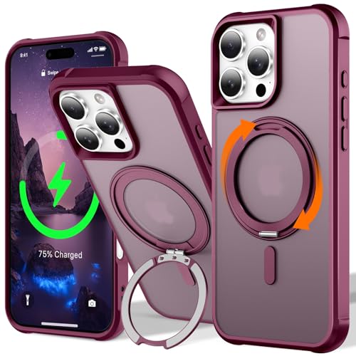 UMIONE 360° drehbares Magnetring-Design für iPhone 16 Pro, integrierter unsichtbarer Schlaufenständer, kompatibel mit Magsafe, durchscheinende, ultradünne stoßfeste Hülle in Militärqualität, Weinrot UMIONE 360° drehbares Magnetring-Design für iPhone 16 Pro, integrierter unsichtbarer Schlaufenständer, kompatibel mit Magsafe, durchscheinende, ultradünne stoßfeste Hülle in Militärqualität, Weinrot von U UMIONE