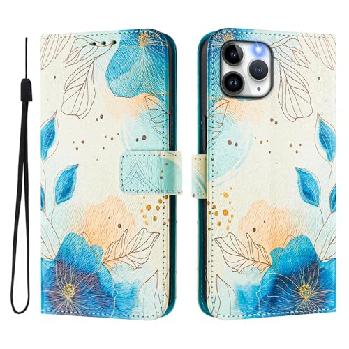 U.DARELIKE Hülle kompatibel mit iPhone 11 Pro Max PU Leder Klappbar Bunte Handyhülle Flip Cover Malerei Blätter Muster Klapphülle mit Kartenfach Schutzhülle für iPhone 11 Pro Max von U.DARELIKE