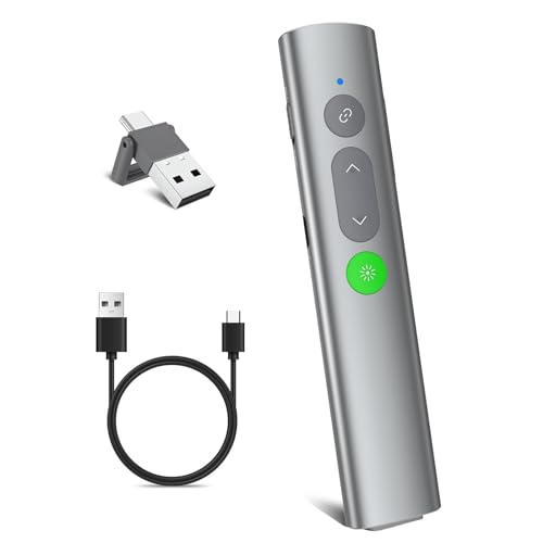 UBUYUONE Presenter [USB C+Wiederaufladbar], kabelloser Präsentationsfernbedienung, Pointer für Präsentationen, Powerpoint Fernbedienung Präsenter für Windows Computer Laptop Mac, Metallgehäuse von UBUYUONE