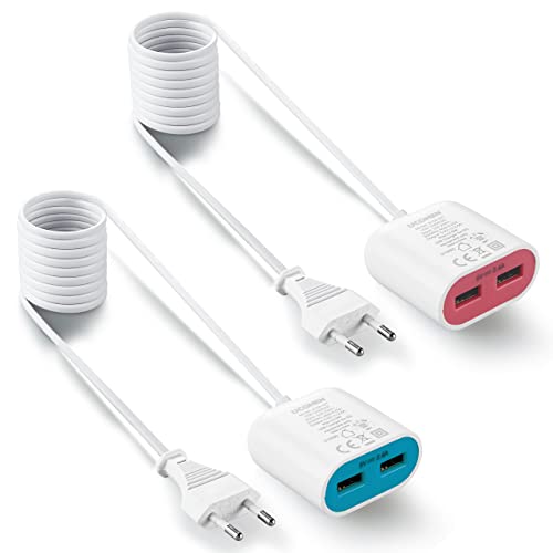 UCOMEN Steckdose mit USB 2 Ports, 2.4A USB mit Verlängerungskabel 1.5m, Blau und Rosa - 2er Pack von UCOMEN