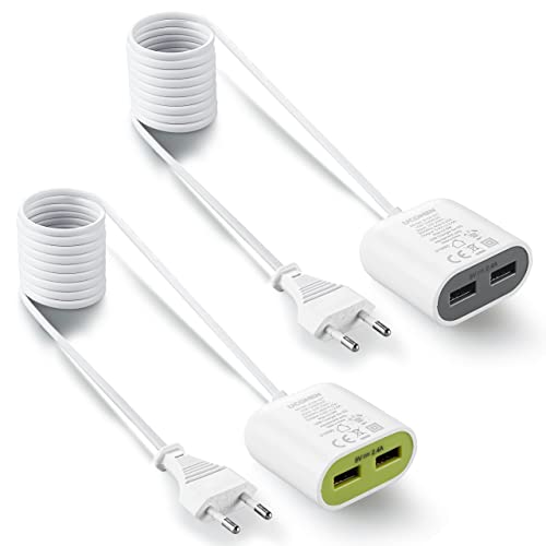 UCOMEN Steckdose mit USB 2 Ports, 2.4A USB mit Verlängerungskabel 1.5m, Grün und Grau - 2er Pack von UCOMEN
