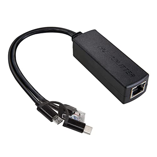 UCTRONICS Gigabit PoE Splitter 5V 3A, 2-in-1 PoE auf USB C/Micro USB Adapter, IEEE 802.3af/at Compliant 10/100/1000Mbps for Raspberry Pi 3/4, Security IP Cameras and More von UCTRONICS