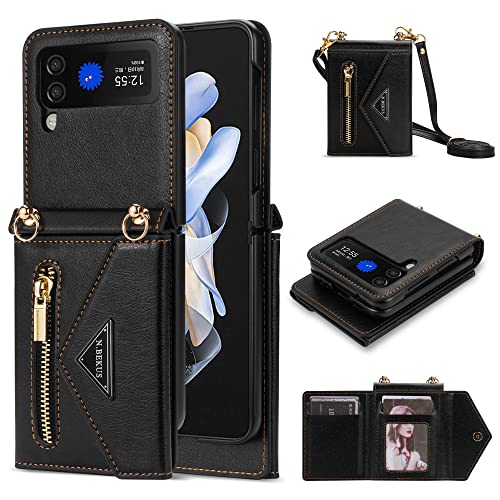 UDBKKDX Handyhülle für Samsung Galaxy Z Flip 3, Schutzhülle Mattes Leder mit Standfunktion hülle Kameraobjektivschutz stoßfest 4 Kartenhalter case Cover von UDBKKDX