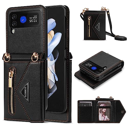 UDBKKDX Handyhülle für Samsung Galaxy Z Flip 6, Schutzhülle Mattes Leder mit Standfunktion hülle Kameraobjektivschutz stoßfest 4 Kartenhalter case Cover von UDBKKDX