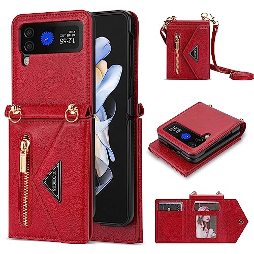 UDBKKDX Handyhülle für Samsung Galaxy Z Flip 6, Schutzhülle Mattes Leder mit Standfunktion hülle Kameraobjektivschutz stoßfest 4 Kartenhalter case Cover von UDBKKDX