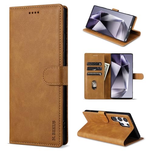 UDBKKDX Wallet Case für Samsung Galaxy A20, Vintage Matte Retro Leder mit Standfunktion Case Cover von UDBKKDX