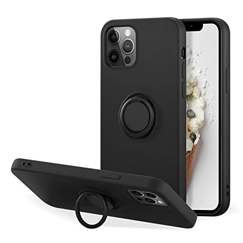 UEEBAI Hülle für iPhone 14 Pro Max 6.7 inch, Ultra Dünn Silikon Handyhülle mit 360 Grad Drehbarer Ringhalter Magnetische Autohalterung Schutzhülle TPU Bumper Kickstand Etui Case Cover - Schwarz von UEEBAI