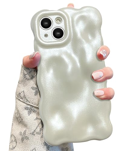 UEEBAI Hülle für iPhone 15 6.1 inch, Niedliche Lockige Wellen Rahmenform Silikon Stoßfeste Handyhülle Ultra Dünne Slim Fit Weiche Schutzhülle Bumper Cover Anti-Vergilbung - Weiß#2 von UEEBAI
