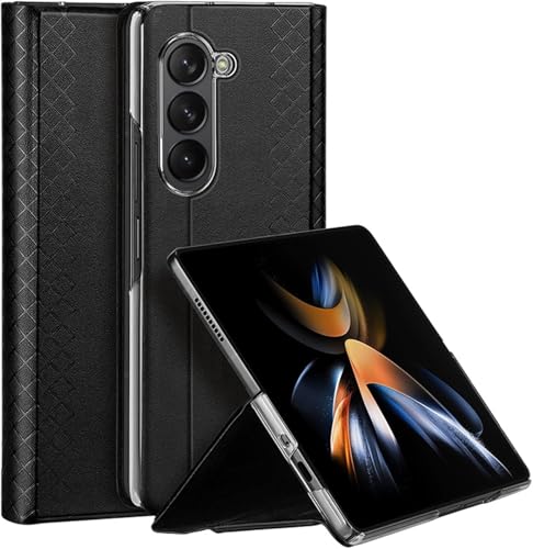 Lederhülle für Samsung Galaxy Z Fold 6, schlanke Schutzhülle für Herren und Damen, mit Kartenfächern, Ständer, magnetisch, stoßfest, Schwarz von UGERRIT