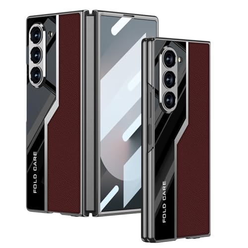 Schutzhülle für Samsung Galaxy Z Fold 6, Klapphülle aus Leder, galvanisiert, stoßfest, Business-Handyhülle, HD-Displayschutzfolie, Rot von UGERRIT