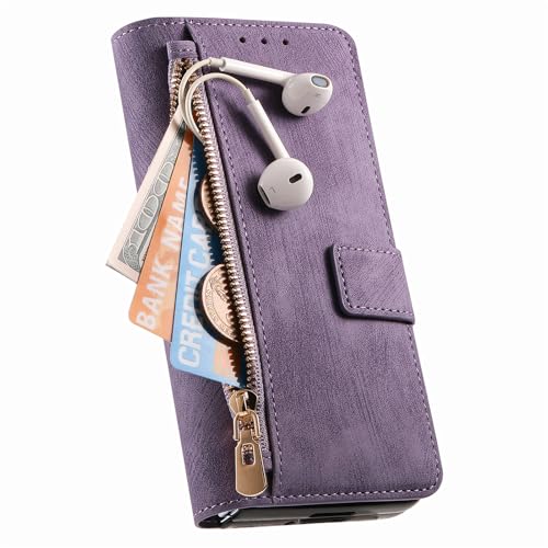 Schutzhülle für Samsung Galaxy Z Fold 6, PU-Leder, Klapphülle mit Kartenschlitz, Reißverschluss, magnetische Hülle, abnehmbar (lila) von UGERRIT