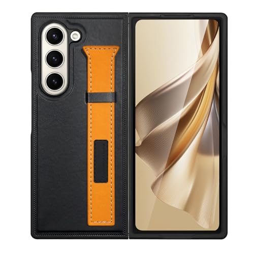 Schutzhülle für Samsung Galaxy Z Fold 6, schlankes Lederarmband mit verstellbarer Handschlaufe, leicht, dünn, Business-Hülle (schwarz) von UGERRIT