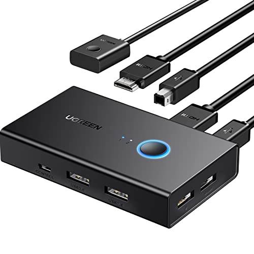 UGREEN HDMI 2.0 KVM Switch USB HDMI KVM Switch 4K@60Hz HDMI Switch mit Desktop Steuerung für 2 PC Share 1 HDMI Monitor Display und 4 USB Anschlüsse für Tastatur, Maus, Drucker, Webcam, USB Mic etc. von UGREEN