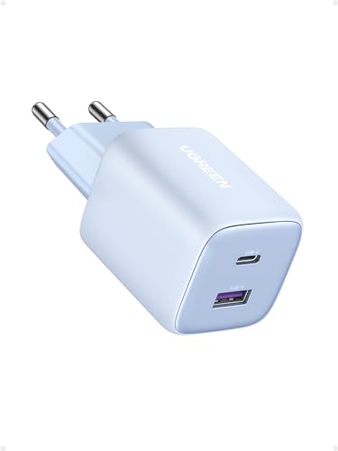 UGREEN Nexode USB C Ladegerät 35W iPhone Schnellladegerät 2-Port Netzteil GaN II USB-C Stecker kompatibel mit iPhone 16 Pro Max, 16 Pro, 16, 15, 14, 13, Galaxy S24 Ultra, iPad, Tab A8, Pixel (Blau) von UGREEN