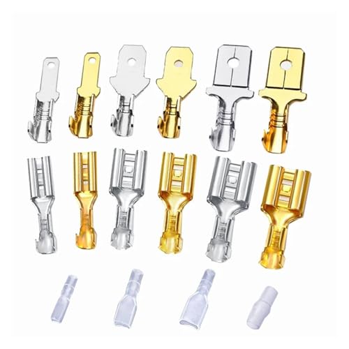 100 Teile/los 2,8/4,8/6,3mm Weibliche Und Männliche Crimp Terminal Messing Auto Lautsprecher Elektrische Draht Anschlüsse und Isolierende Mantel(2.8mm Golden,Female50Pc Male50Pc) von UHNYTRV