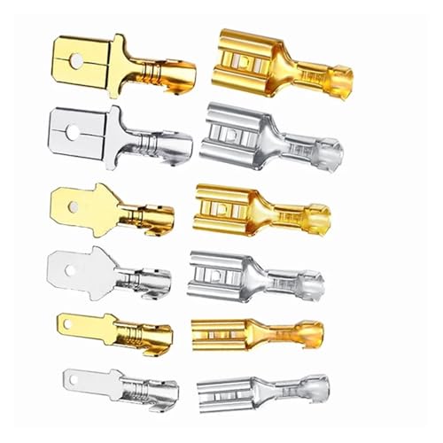 UHNYTRV 100 Teile/los 2,8/4,8/6,3mm Weibliche Und Männliche Crimp Terminal Messing Auto Lautsprecher Elektrische Draht Anschlüsse Und isolierende Mantel(4.8 Female Golden) von UHNYTRV