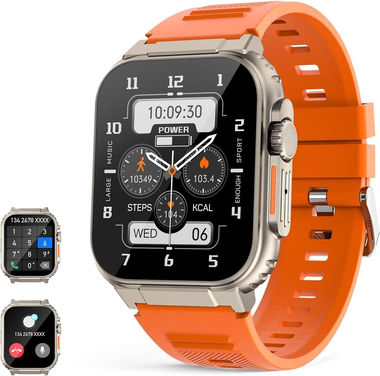 UHOOFIT Smartwatch (2,0 Zoll, Android iOS), Herren Ultra mit Telefonfunktion Fitness-Tracker 600 mAh Akku Sportuhr von UHOOFIT