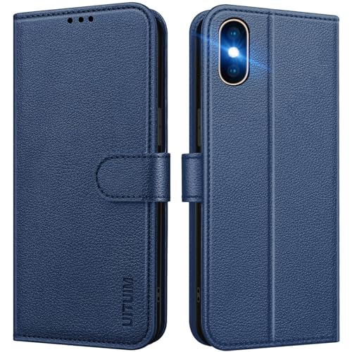 UITUIM Handyhülle für iPhone X/iPhone XS, Klapphülle Leder Hülle Klappbar Flip Case Cover mit Magnet Kartenfach Geldbörse Ständer Tasche Etui Schutzhülle Handytasche für iPhone X/iPhone XS,Blau von UITUIM