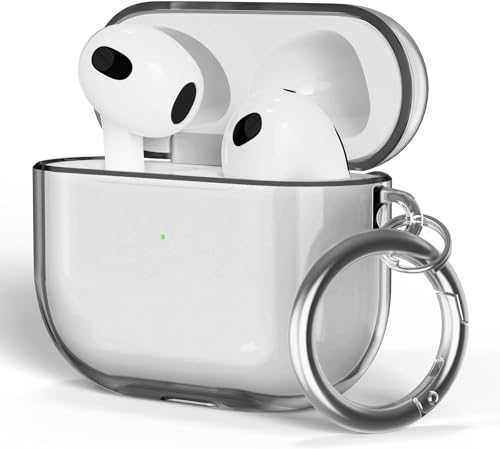 ULAK Schutzhülle für Airpods 3, transparent, schützende AirPod 3-Abdeckung, weiches TPU, transparent, stoßfest, Zubehör mit Schlüsselanhänger für Airpods 3 [Front-LED sichtbar] – Schwarz von ULAK