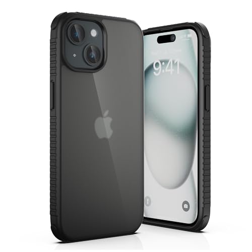 ULAK für iPhone 15 Hülle, Durchsichtig [Anti-Gelb] Clear Schutzhülle Bunte Handyhülle TPU Bumper Transparent Stoßfest Case Cover für iPhone 15 6,1 Zoll - Schwarz mattiert von ULAK