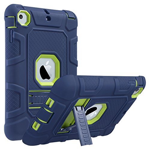 ULAK iPad Mini 1/2/3 Hülle, [Armor Serie] Stoßfest Schutzhülle mit Kickstand 3 in 1 Soft Silikon + Hart PC Tasche Standfunktion case Cover für Apple iPad Mini/Mini 2/Mini 3 - Marineblau + Lindgrün von ULAK