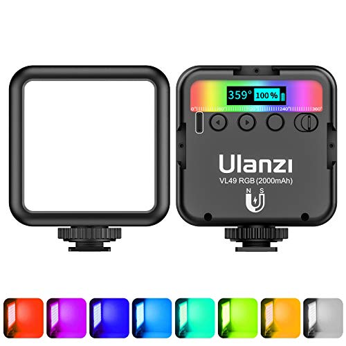 ULANZI VL49 RGB-Video-Lichter, LED-Kamera-Licht, 360 ° Vollfarbe, tragbare Fotografie-Beleuchtung mit 3 kalten Schuhen, dimmbare Panel-Lampe, unterstützt magnetische Anziehungskraft von ULANZI