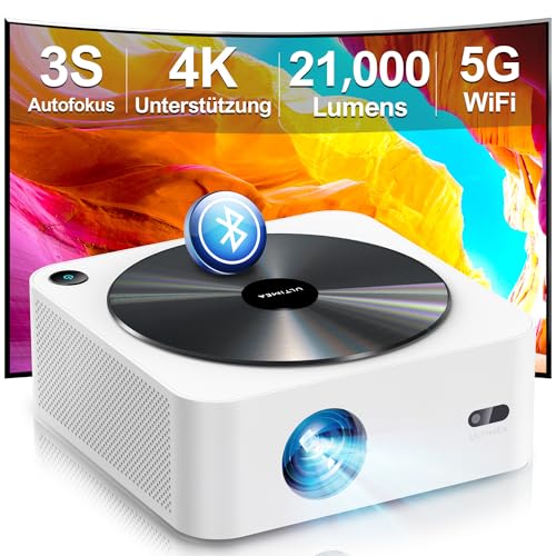 ULTIMEA Budget Beamer Native 1080P mit Autofokus und 6D Trapezkorrektur, Beamer 4K Heimkino Unterstützt 700 ANSI 21.000 Lumen, 5G WiFi Projektor Bluetooth, Outdoor Beamer für iOS/Android/TV Stick von ULTIMEA