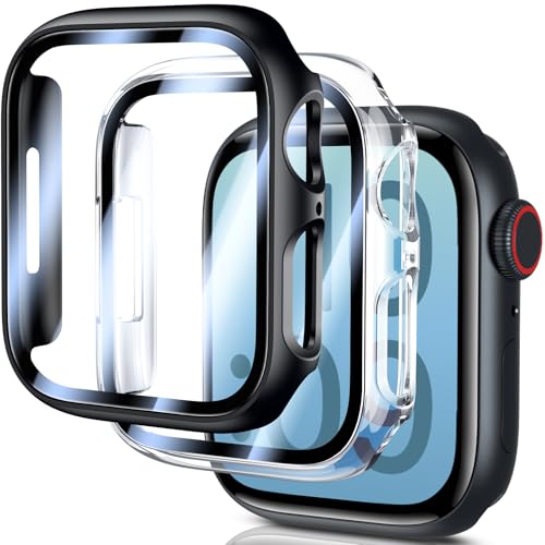 UM UNIQUEME für Apple Watch Series 9/8/7 45mm Hülle - 2 Stück, 360° Ultradünne PC Hard Schutzhülle, Kratzfest & Voller Schutz, Displayschutz für iWatch 45mm - Schwarz von UM UNIQUEME