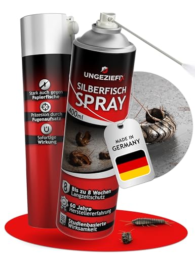 UNGEZIEFIX Silberfisch Spray [NEU! MIT FUGENAUFSATZ] Effektiv Silberfische bekämpfen +3 Monate Langzeitwirkung [400ml] Papierfische bekämpfen, Alternative zu Silberfischfalle & Silberfische Köderdose von UNGEZIEFIX