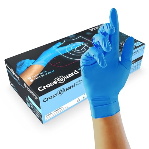 UNIGLOVES CrossGuard Blue Antimicrobial Nitrile Disposable Gloves, Medical-Grade, Puncture and Chemical Resistant, Size L von UNIGLOVES