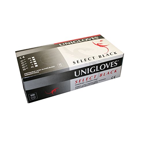 Unigloves GT002 2-S Select puderfreie schwarze Latexhandschuhe, Größe S, Schwarz (100 Stück) von UNIGLOVES