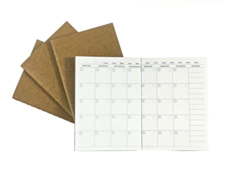 UNIQUE HM&LN kalender undatiert, Travelers Notebook Inserts, Monatskalender Wochenplaner Notizbuch, 1 Woche 2 Seite, 13,5cm*10cm von UNIQUE HM&LN