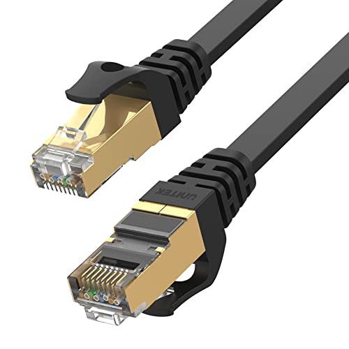 Unitek C1897BK Ethernet Flachkabel Cat.7 10 M | RJ45 vergoldete Stecker | 100% Kupferdrähte | SSTP - doppelt geschirmte Twisted Pair Struktur | Kompatibel mit 10GBaseT von UNITEK