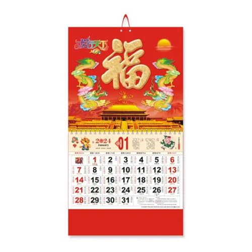 UNbit Familien-Tischkalender 2024 Wandkalender Neujahrskalender Chinesisches Neujahr Traditionelle Mondjahr-Dekoration for Zuhause mit Drachenjahr-Büro-Tischkalender(Color:E) von UNbit
