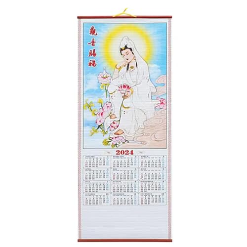 UNbit Familien-Tischkalender 2024 Wandkalender Rattan-Imitation Scroll-Kalender Hängekalender Chinesischer Planer Neujahrsstil Wand Traditioneller Büro-Tischkalender(Color:Style D) von UNbit