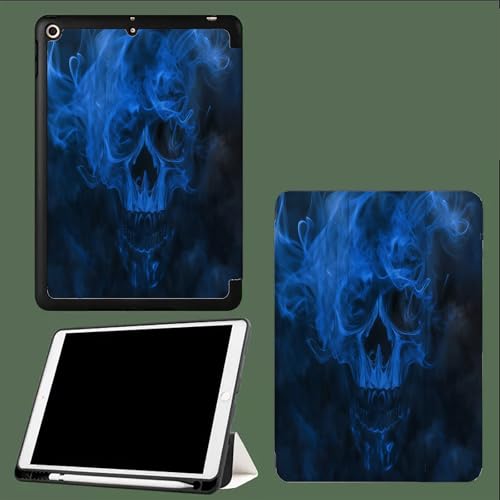 Abstrakter Rauch Hülle für iPad Pro 11 (Modell 2022/2021/2020), Schutzhülle mit Trifold Ständer und Stifthalter, Auto Schlafen/Wachen Kompatibel mit iPad Pro 11 Zoll Blauer Totenkopf von UOMSKTY