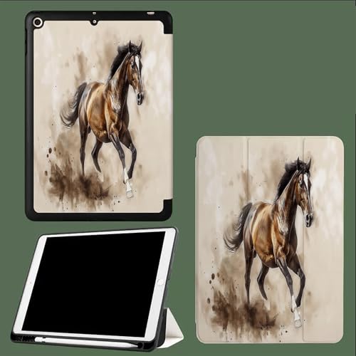 Aquarell Laufendes Pferd Hülle für iPad 6. Generation Hülle/iPad 5. Generation Hülle, iPad 9,7 Zoll Hülle (2018/2017), Ultra Dünnes Smart Case Cover, Auto Schlaf-/Aufwachfunktion Tier von UOMSKTY