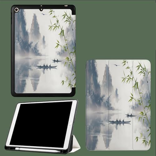 Aquarelllandschaft Hülle für iPad 10 (10,9 Zoll, Modell 2022, 10. Generation) mit Stifthalter, Dünne Tablet Schutzhülle mit Weicher TPU Rückseite mit Auto Schlafen/Wachen Bambus von UOMSKTY