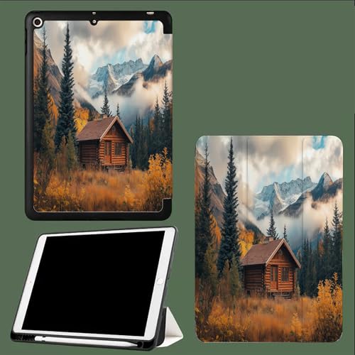 Herbstwald 9.7 Zoll Hülle für iPad 6/5 Generation, Fall mit Bleistifthalter, Tri-fold Stand Schutzhülle mit Auto Sleep Wake für iPad Hülle 9.7 Zoll 2018/2017 Holzhaus von UOMSKTY